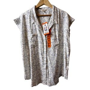 Jachs Girlfriend Womens XXL Floral Button Front Shirt White Blue New Spring